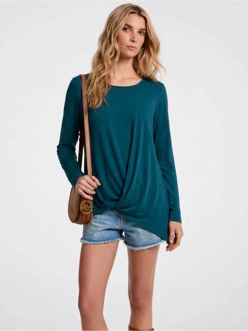 Lumiere Women's USA Made Stretchy Soft Long Sleeve Blouse Women’s Sz L Green Top